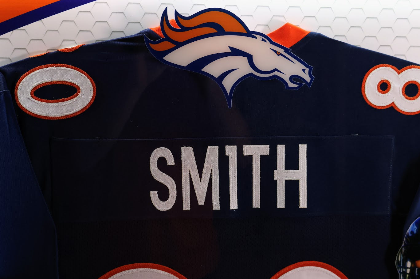 Rod Smith Autographed Denver Broncos Navy Custom Jersey Lighted Framed Beckett COA