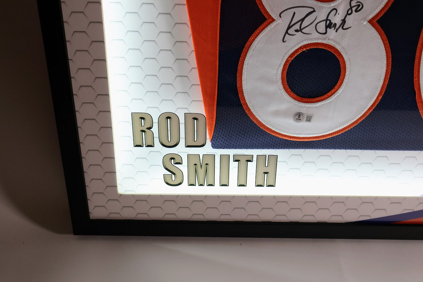 Rod Smith Autographed Denver Broncos Navy Custom Jersey Lighted Framed Beckett COA