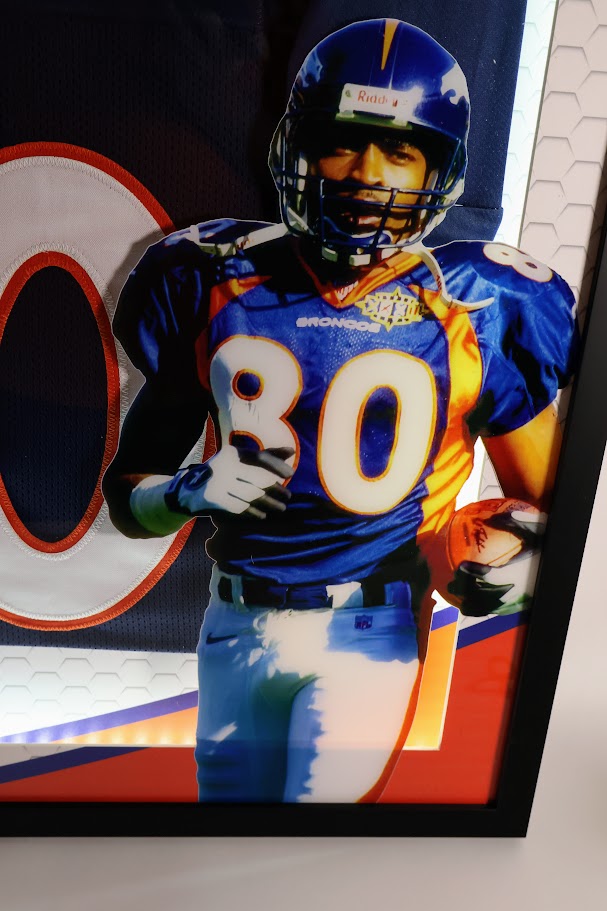 Rod Smith Autographed Denver Broncos Navy Custom Jersey Lighted Framed Beckett COA