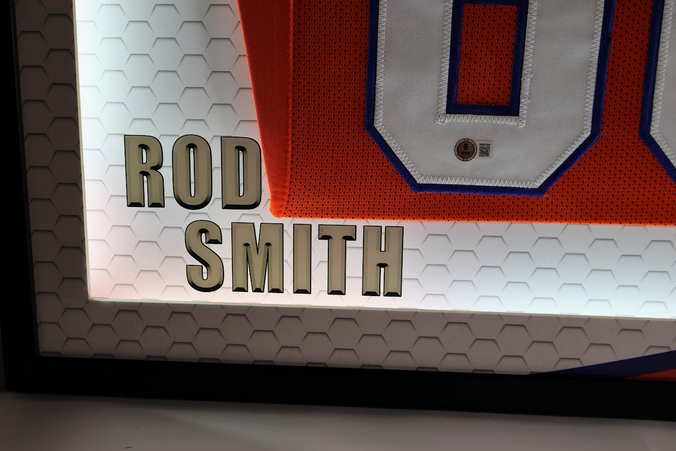 Rod Smith Autographed Denver Broncos Orange Custom Jersey Lighted Framed Beckett COA