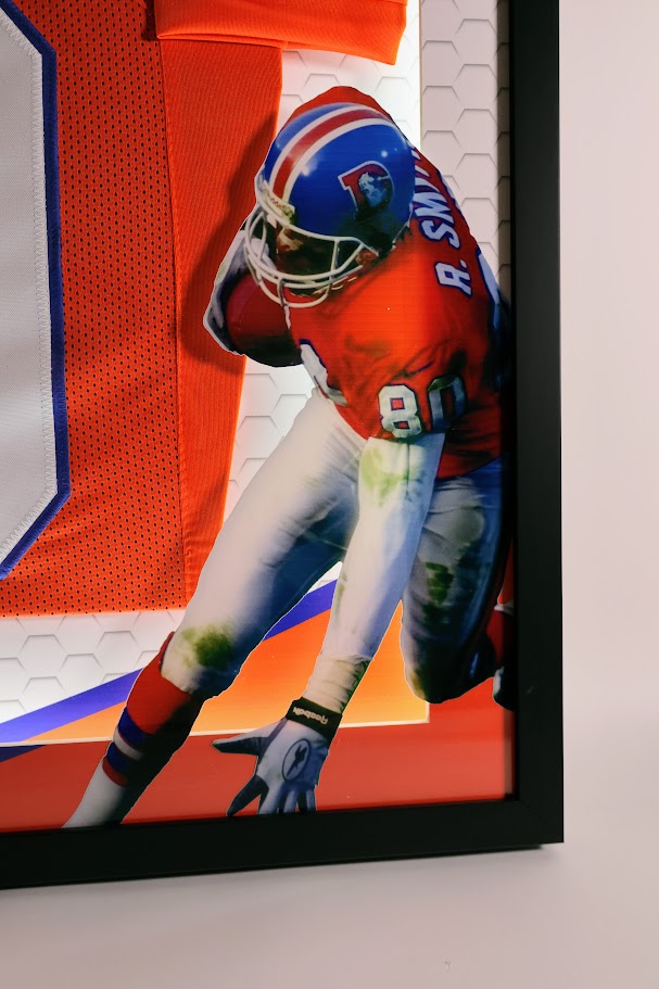 Rod Smith Autographed Denver Broncos Orange Custom Jersey Lighted Framed Beckett COA