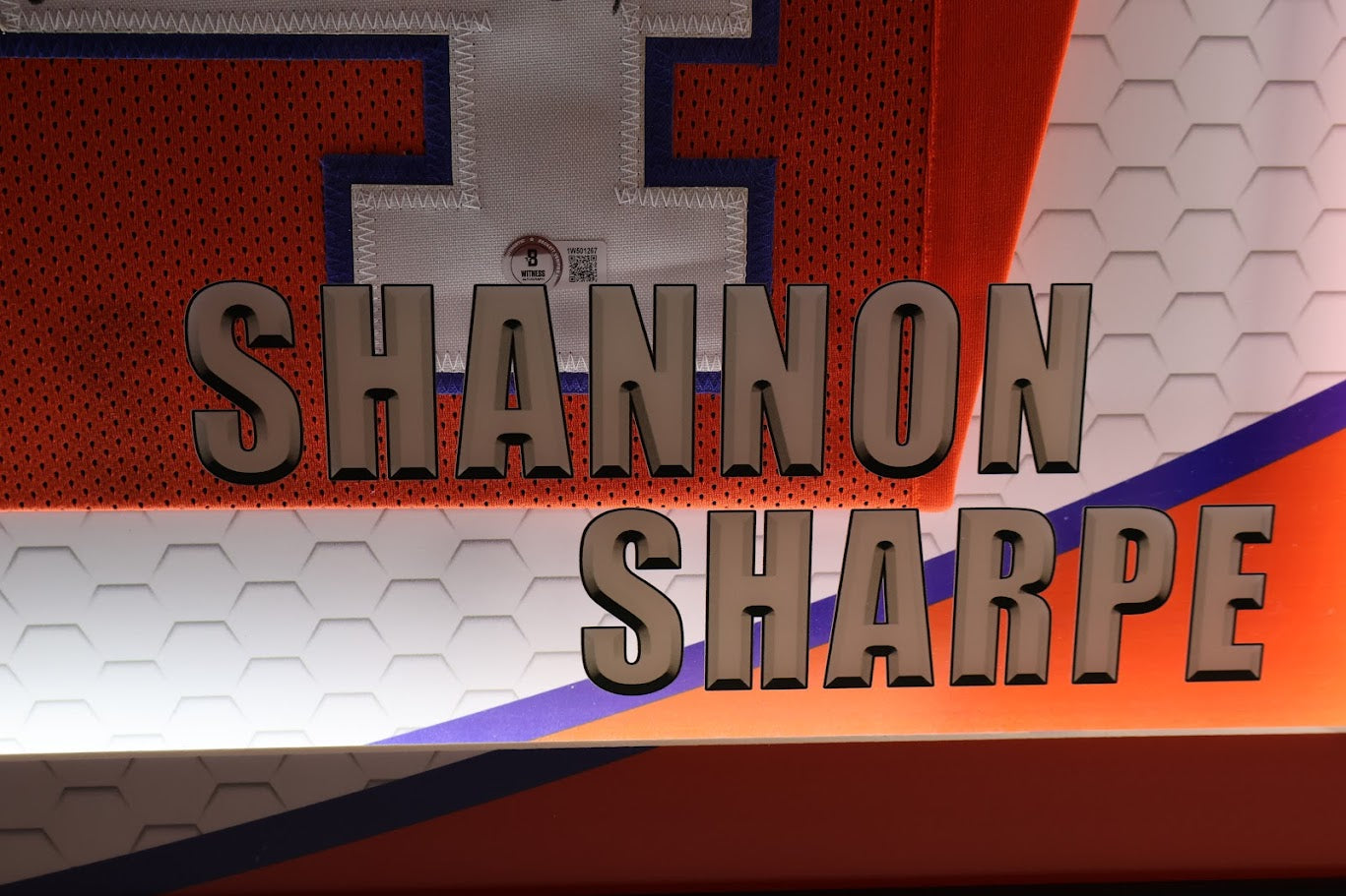 Shannon Sharpe Autographed Denver Broncos Orange Custom Jersey Lighted Framed Beckett COA