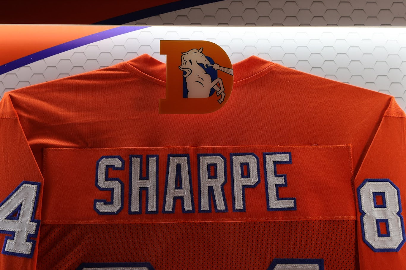 Shannon Sharpe Autographed Denver Broncos Orange Custom Jersey Lighted Framed Beckett COA