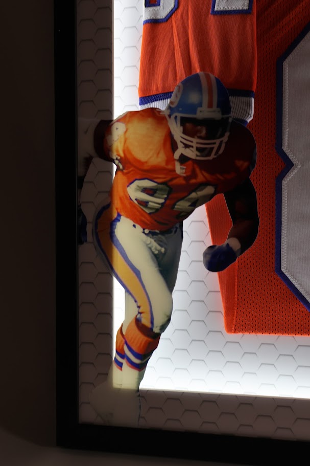 Shannon Sharpe Autographed Denver Broncos Orange Custom Jersey Lighted Framed Beckett COA