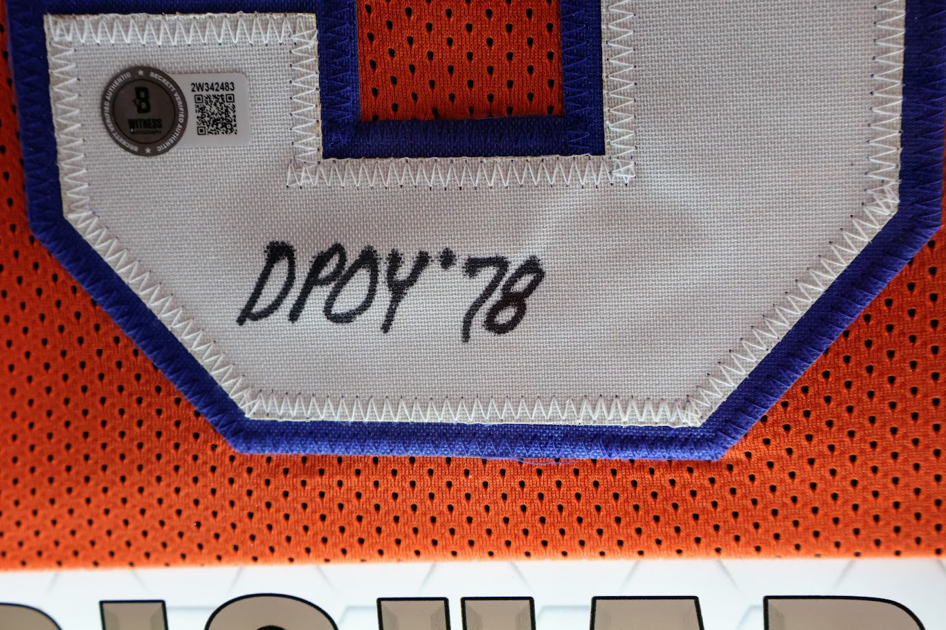 Randy Gradishar Autographed Denver Broncos Orange Custom Jersey w/ 4 Inscriptions Lighted Framed Beckett COA