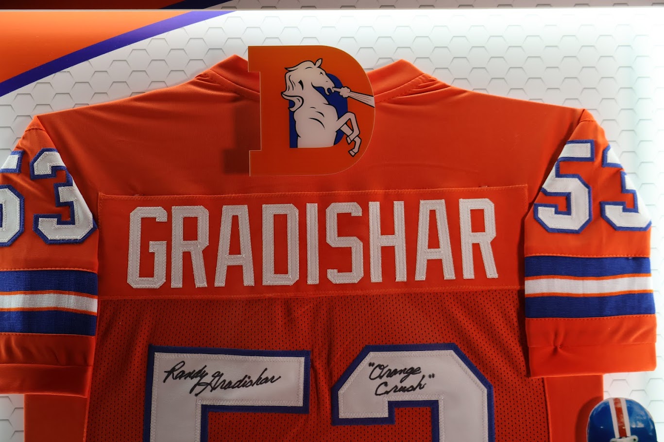 Randy Gradishar Autographed Denver Broncos Orange Custom Jersey w/ 4 Inscriptions Lighted Framed Beckett COA