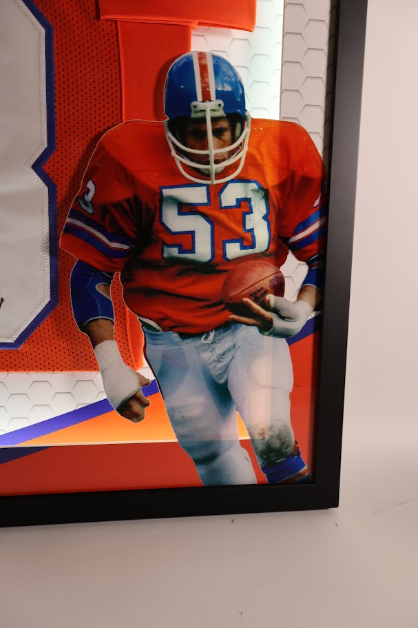 Randy Gradishar Autographed Denver Broncos Orange Custom Jersey w/ 4 Inscriptions Lighted Framed Beckett COA