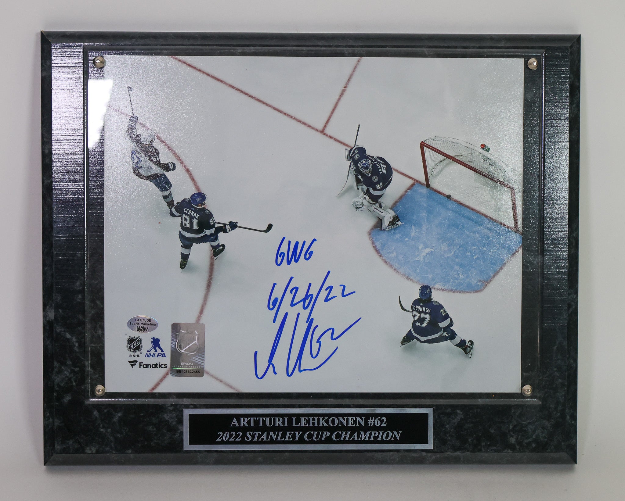 Artturi Lehkonen Colorado Avalanche Autographed 8X10 Photo Plaque "GWG 6/26/22" Inscription