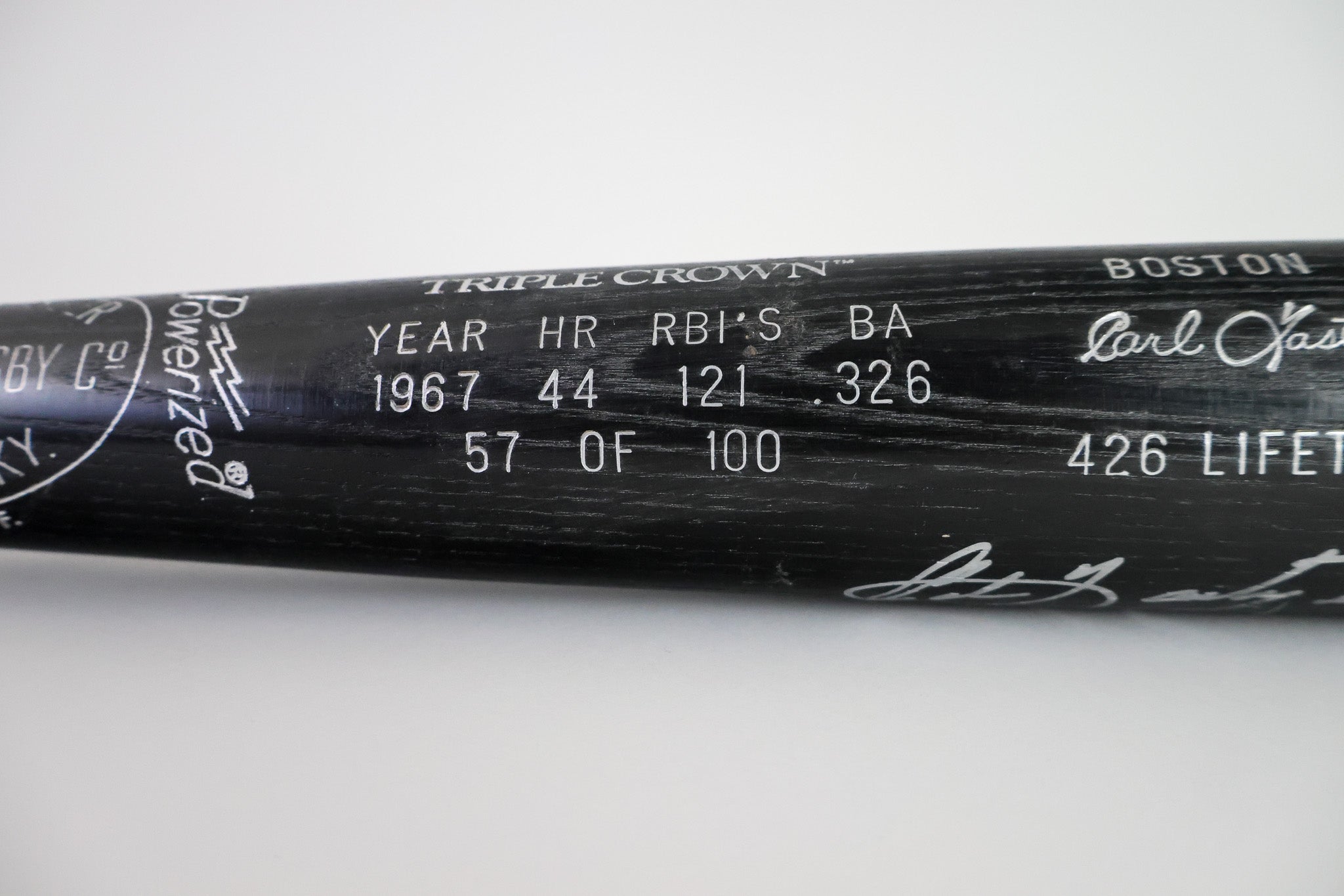 Ted Williams and Carl Yastrzemski Autographed Triple Crown Baseball Bat Includes Career Accolades