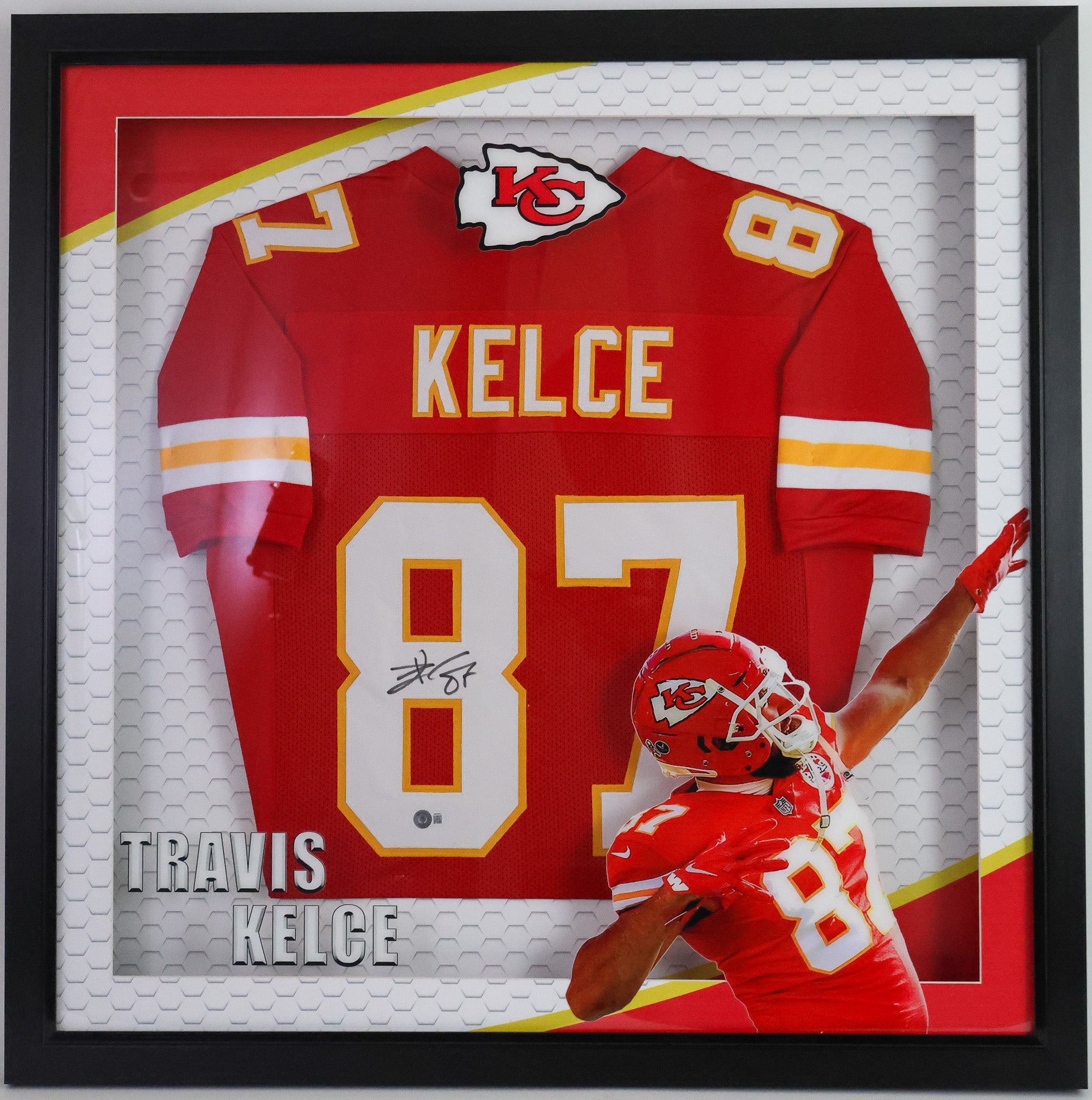 Travis Kelce Autographed 35x35 Kansas City Chiefs Shadow Box Framed Jersey