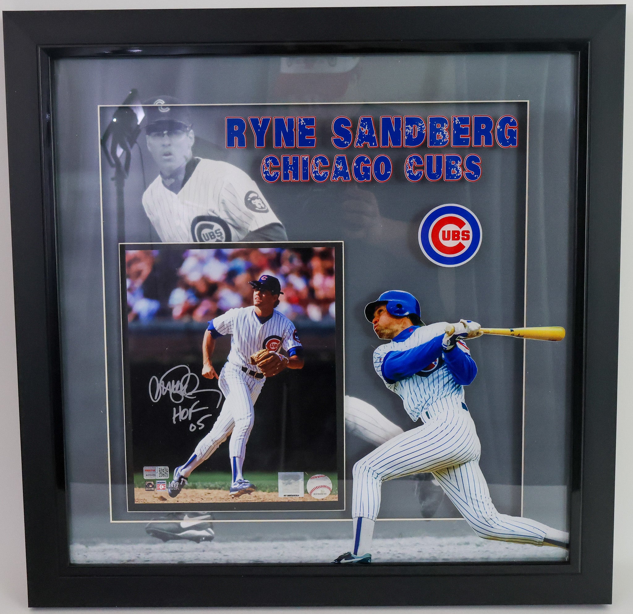 Ryne Sandberg Autographed Chicago Cubs 8X10 Photo Shadow Box Frame "HOF 05" Inscription TriStar COA