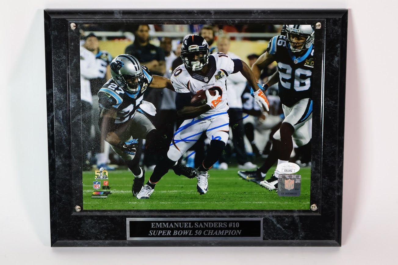 Emmanuel Sanders Autographed 8x10 Photo with Plaque JSA COA