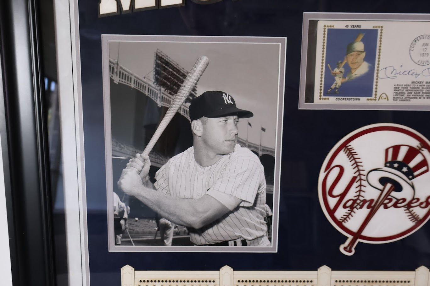 Mickey Mantle Autographed Post Card w/ Photos Framed PSA COA