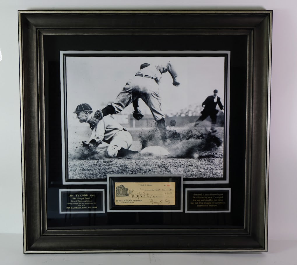 Ty Cobb Autographed Check w/ 16x20 Photo Framed PSA COA