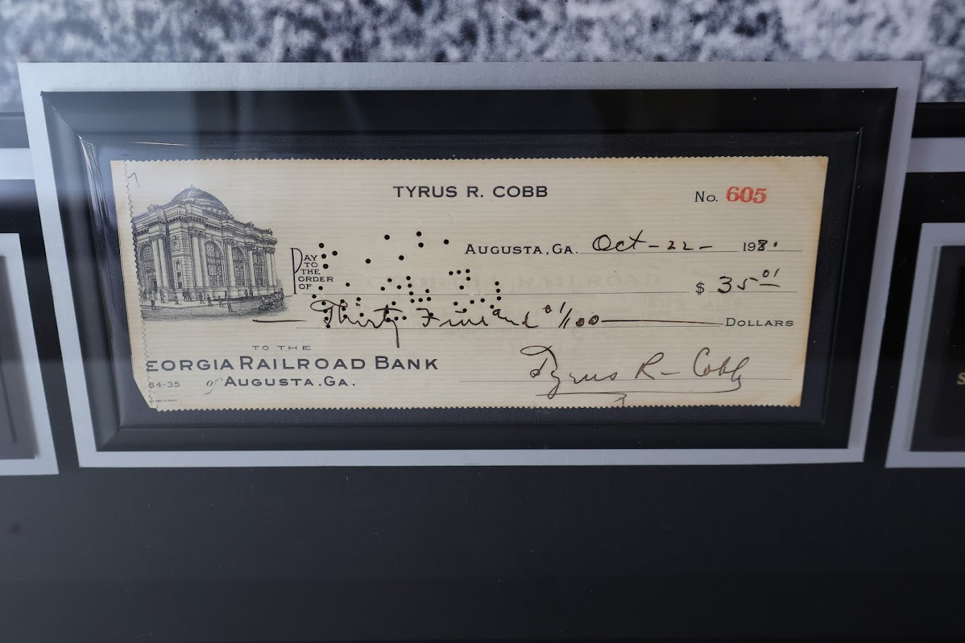 Ty Cobb Autographed Check w/ 16x20 Photo Framed PSA COA