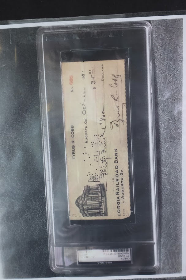 Ty Cobb Autographed Check w/ 16x20 Photo Framed PSA COA