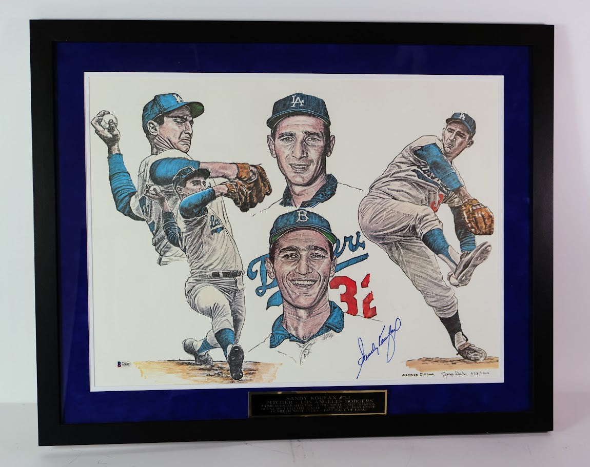 Sandy Koufax Autographed 16x20 Drawing Photo Framed Beckett COA