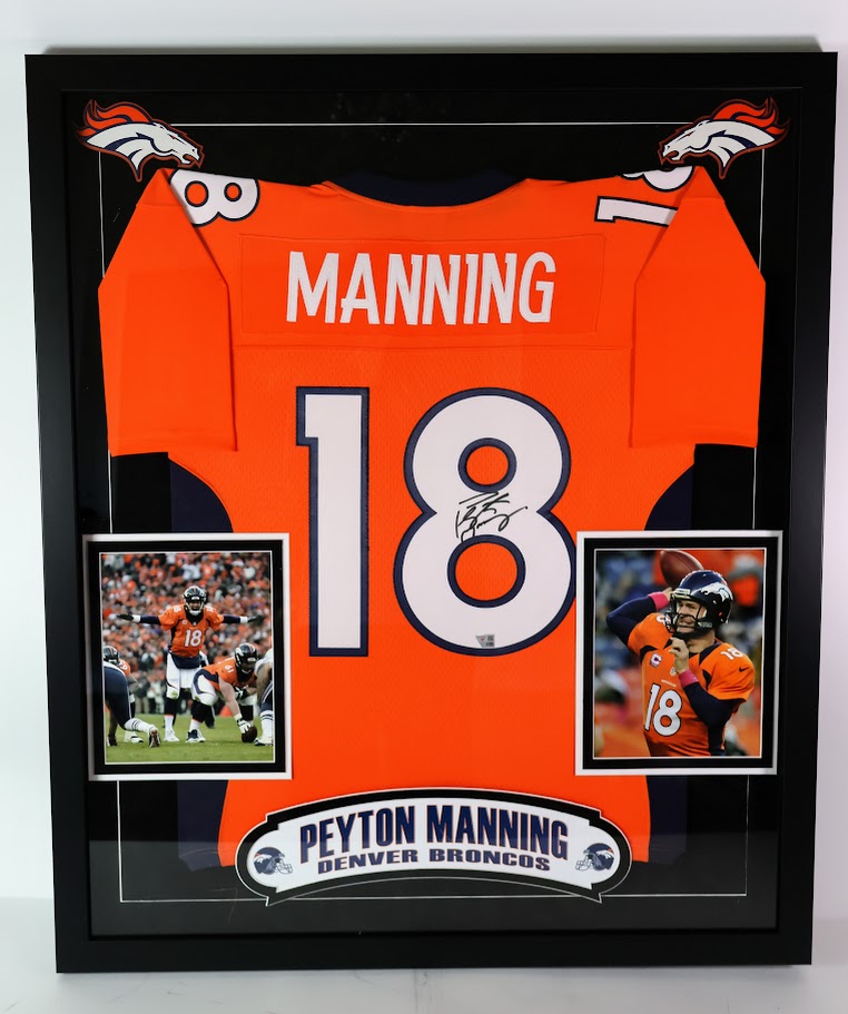 Peyton Manning Signed Denver Broncos Orange Mitchell & Ness Jersey - Deluxe Framed Fanatics COA
