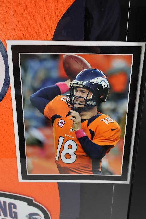 Peyton Manning Signed Denver Broncos Orange Mitchell & Ness Jersey - Deluxe Framed Fanatics COA