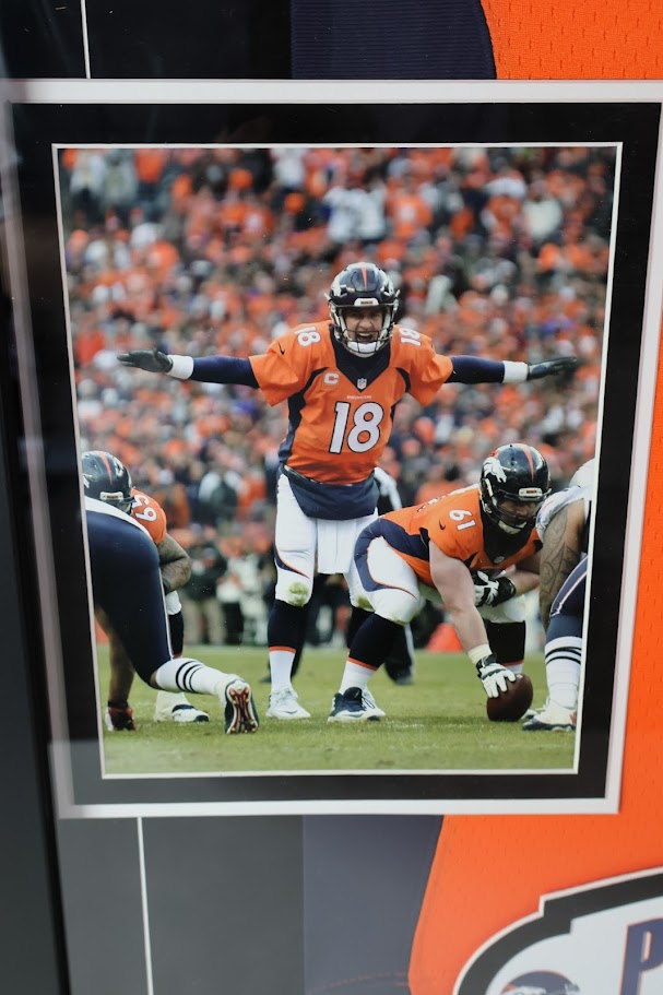 Peyton Manning Signed Denver Broncos Orange Mitchell & Ness Jersey - Deluxe Framed Fanatics COA