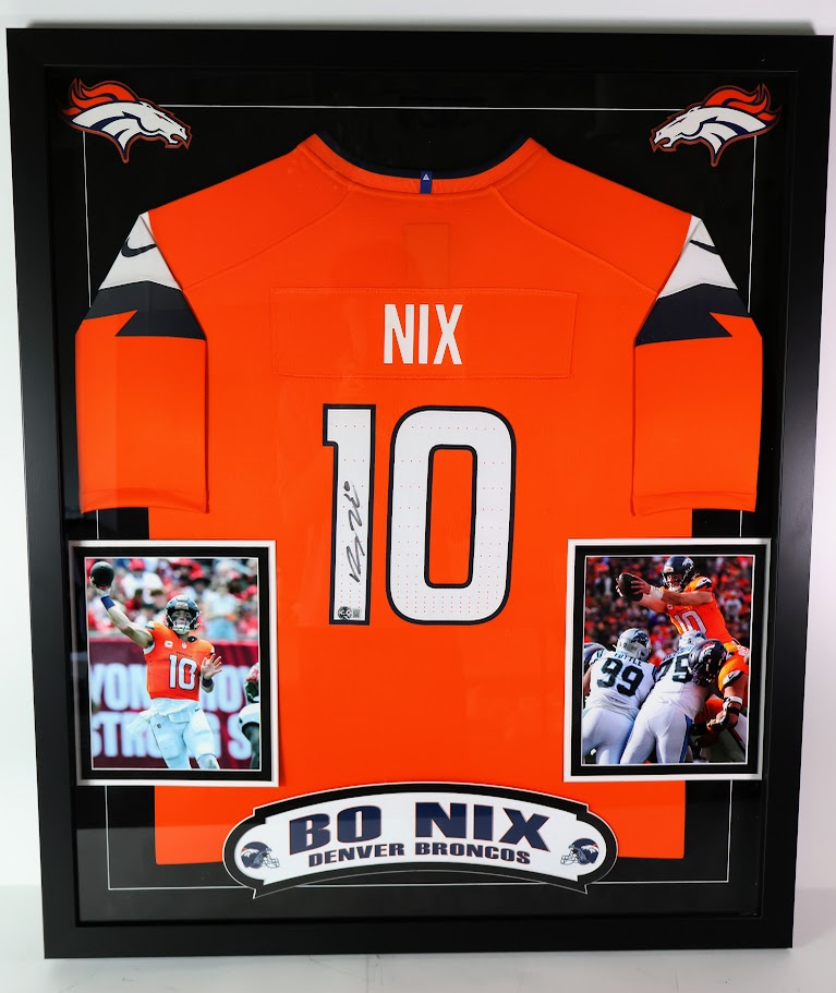 Bo Nix Autographed Denver Broncos Nike Orange Jersey - Deluxe Framed Beckett COA