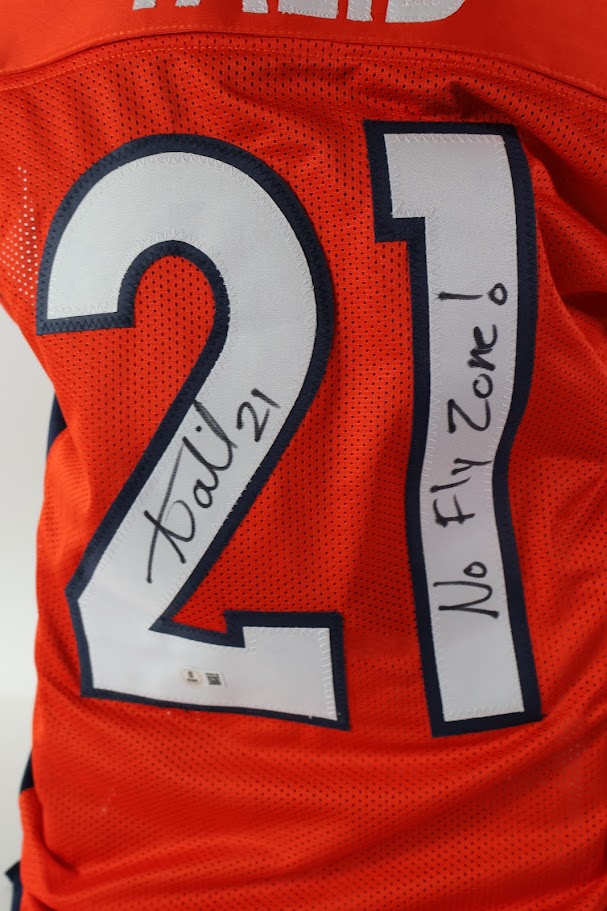 Aqib Talib Autographed Denver Broncos Custom Orange Jersey w/ No Fly Zone Inscription Beckett COA
