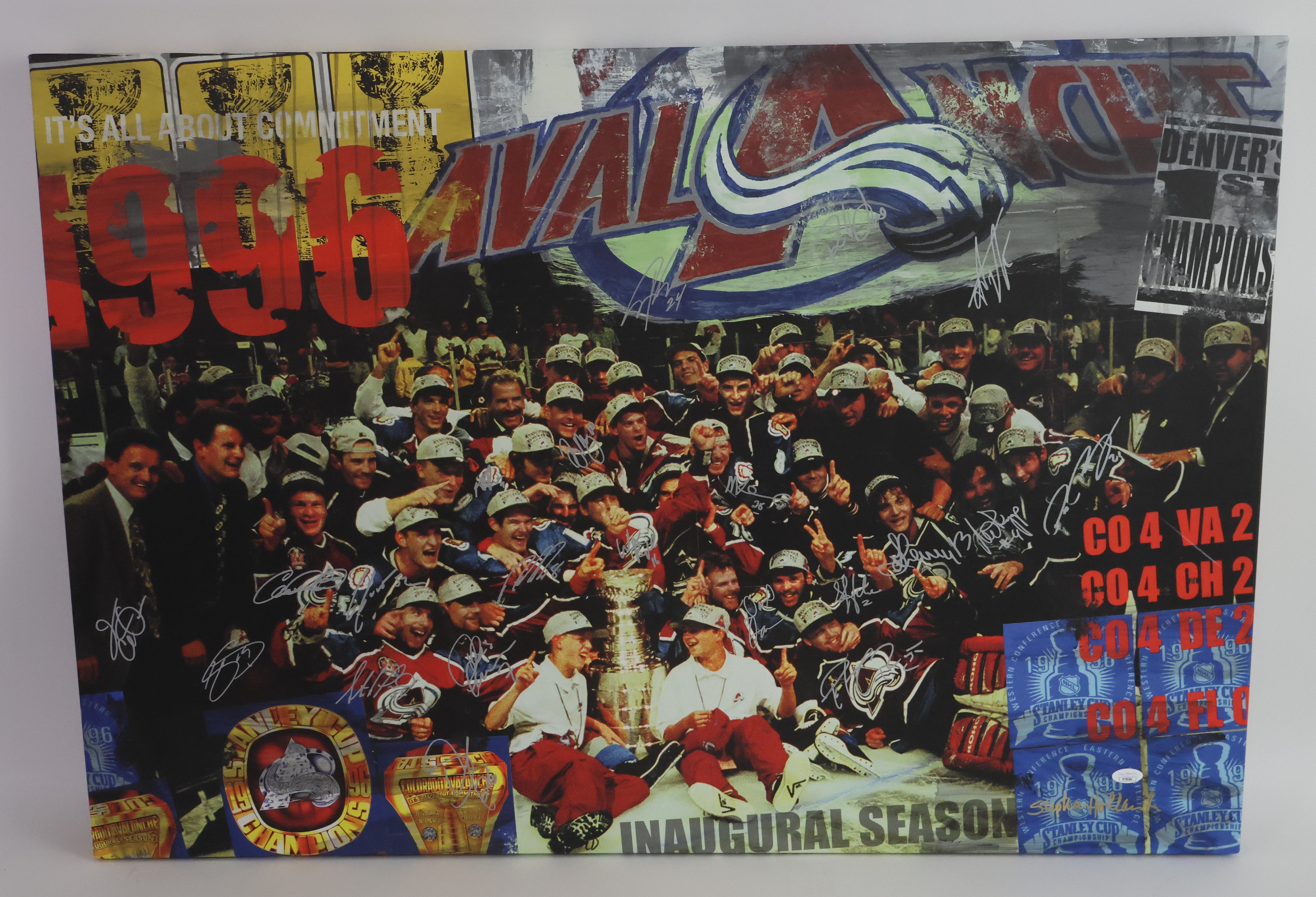 Colorado Avalanche 1996 Stanley Cup Champs Team Signed 38"x26" Canvas Photo/Collage by Stephen Holland