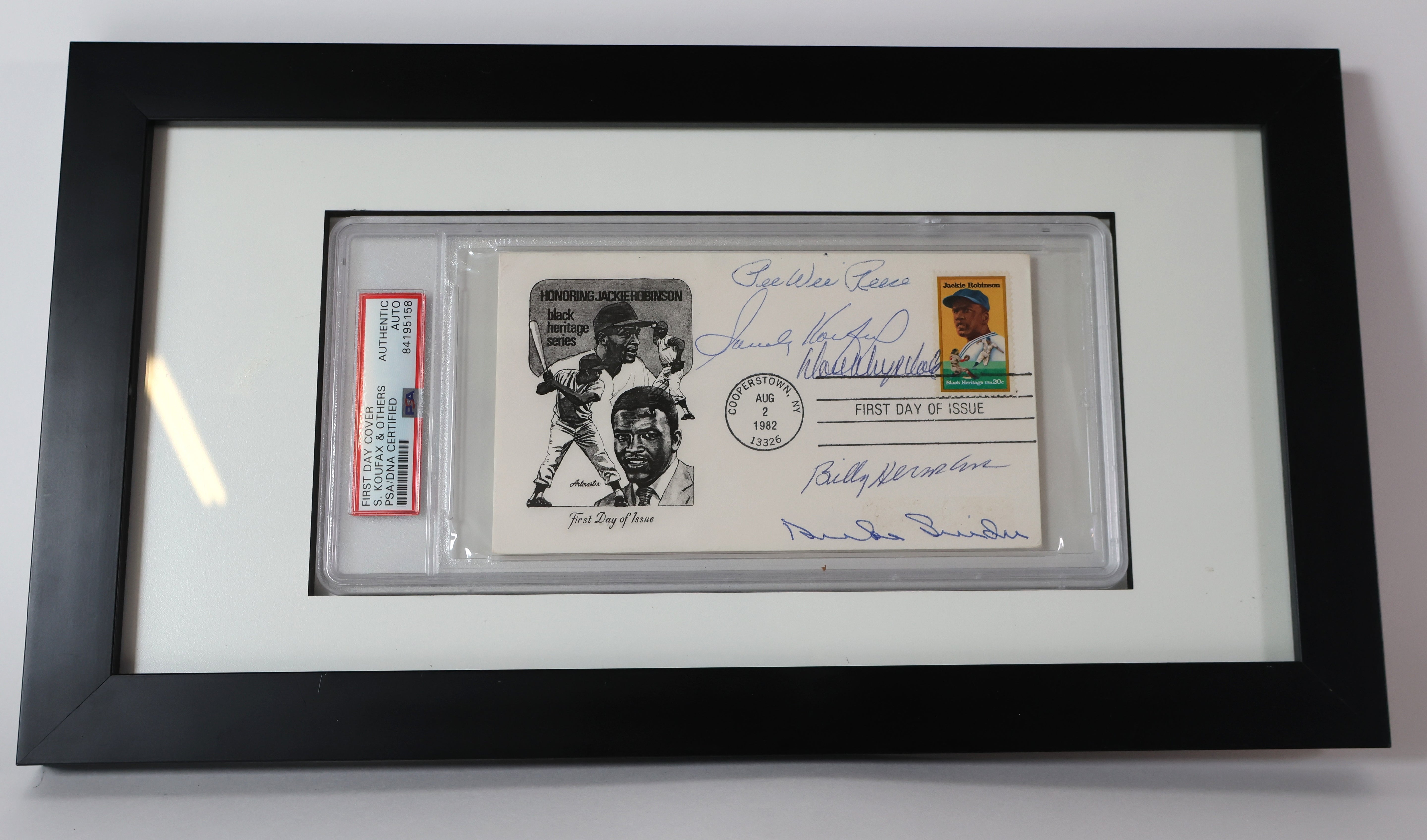 Jackie Robinson First Day Cover Cachet - Signed by Sandy Koufax, Duke Snider, Billy Herman, Pee Wee Reese, Don Drysdale