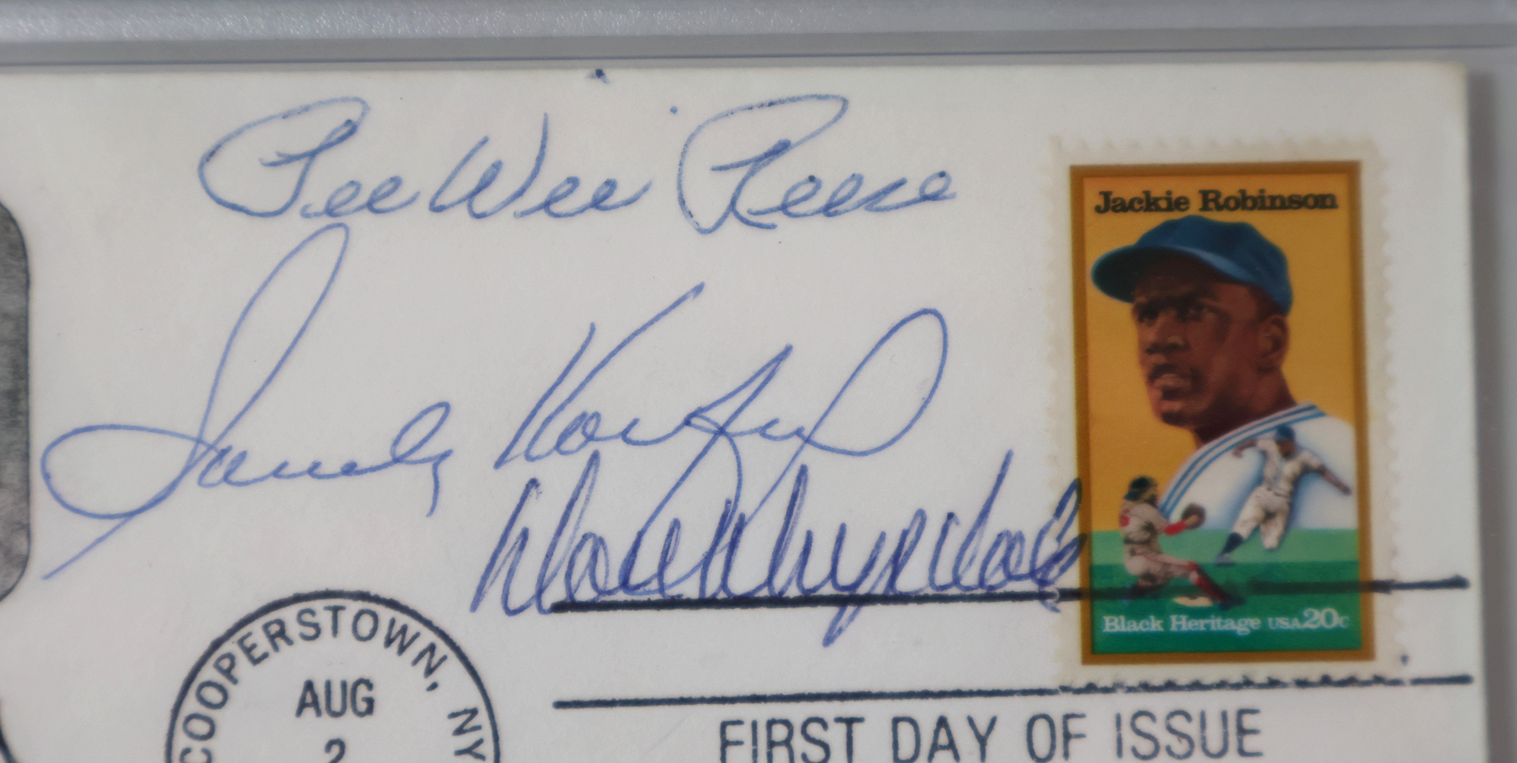 Jackie Robinson First Day Cover Cachet - Signed by Sandy Koufax, Duke Snider, Billy Herman, Pee Wee Reese, Don Drysdale
