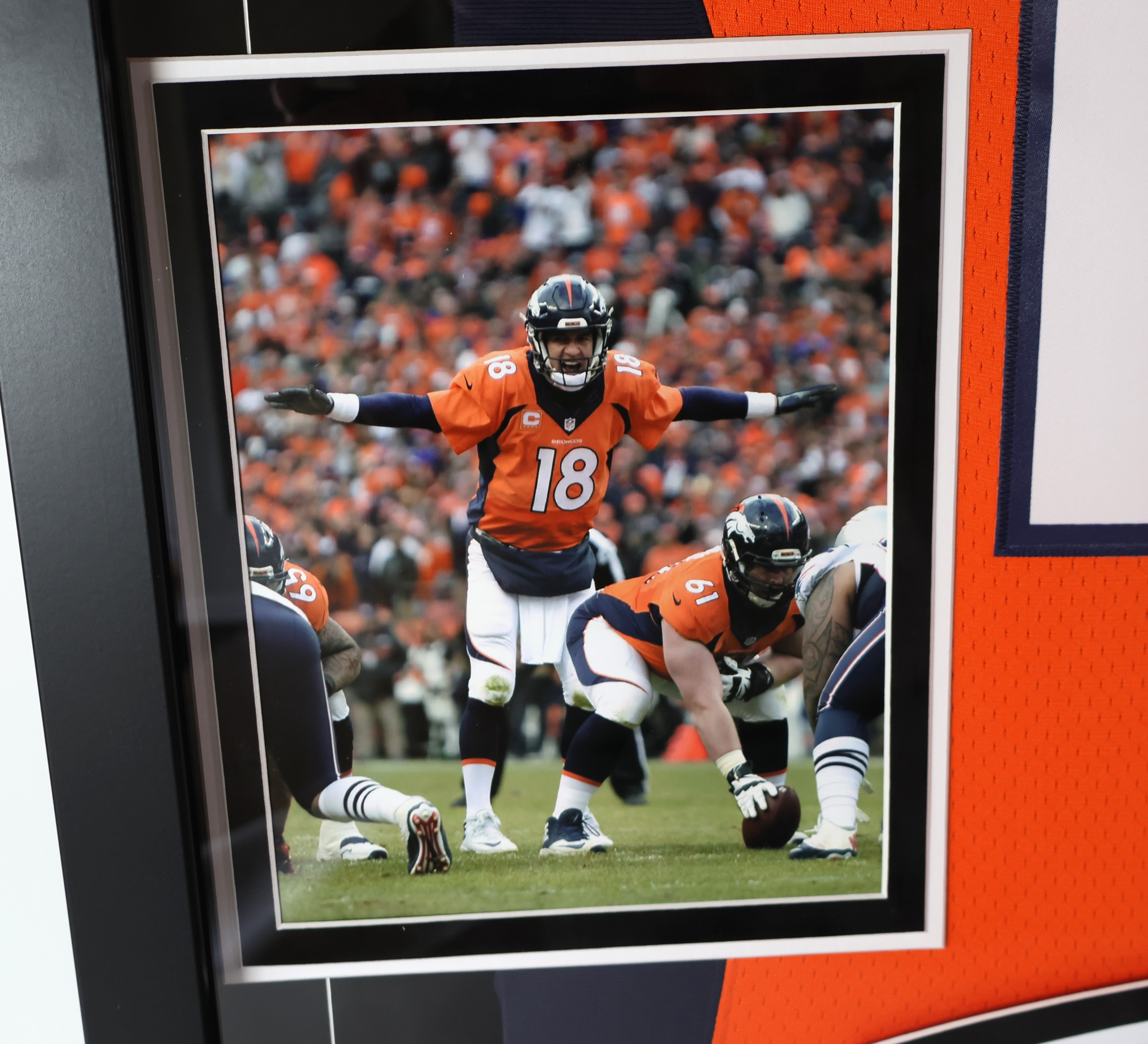 Peyton Manning Autographed Denver Broncos Jersey - Inscribed 'SB 50 Champs' with 8x10 Photos