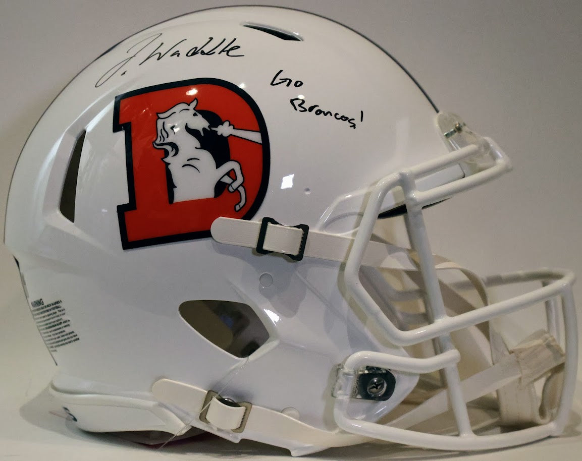Jaylen Waddle Autographed/Inscribed "Go Broncos" Denver Broncos Snowcapped Pro Helmet - Fanatics COA