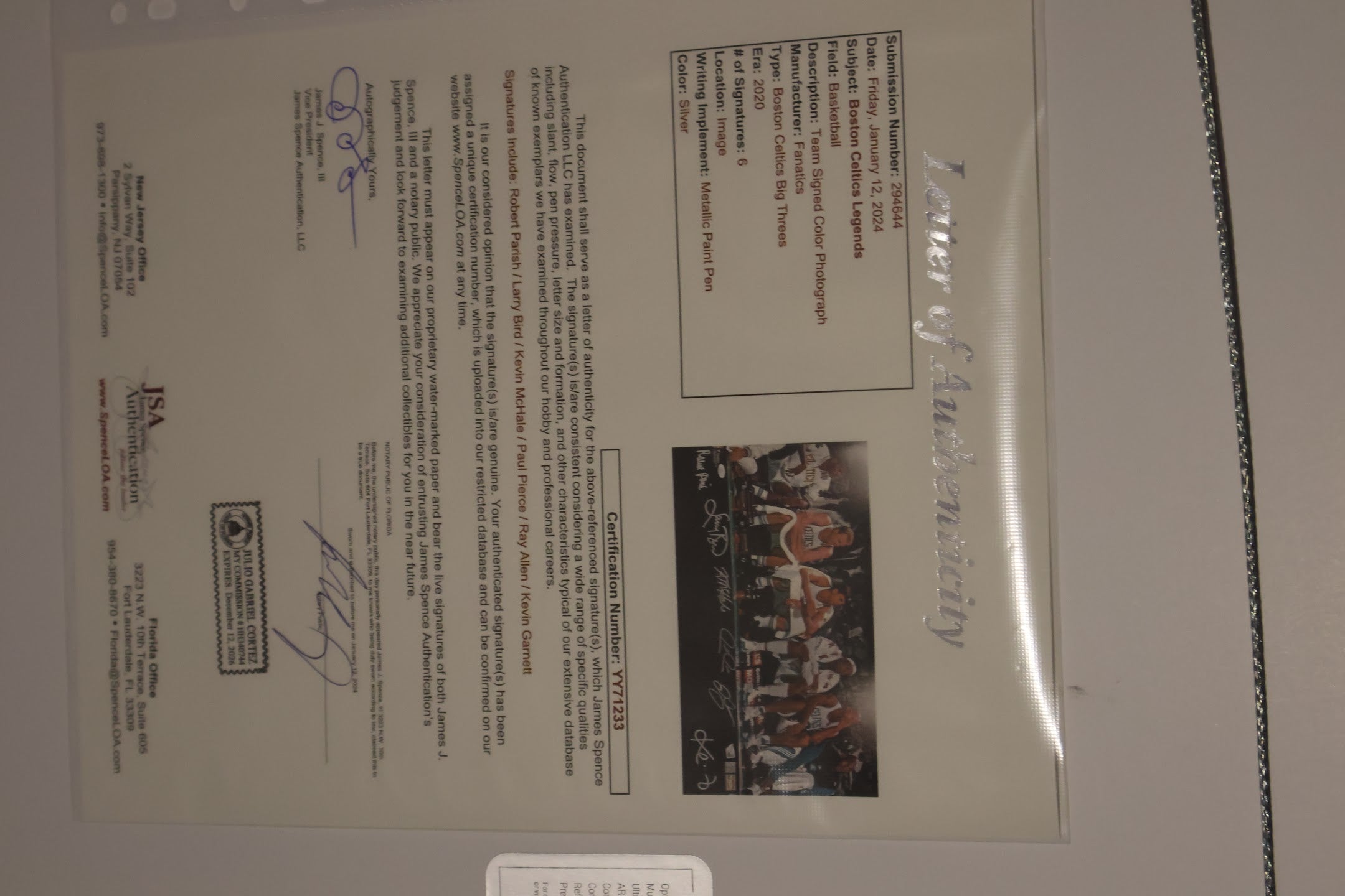 Boston Celtics Legends Autographed Photo Framed 23x33 JSA LOA