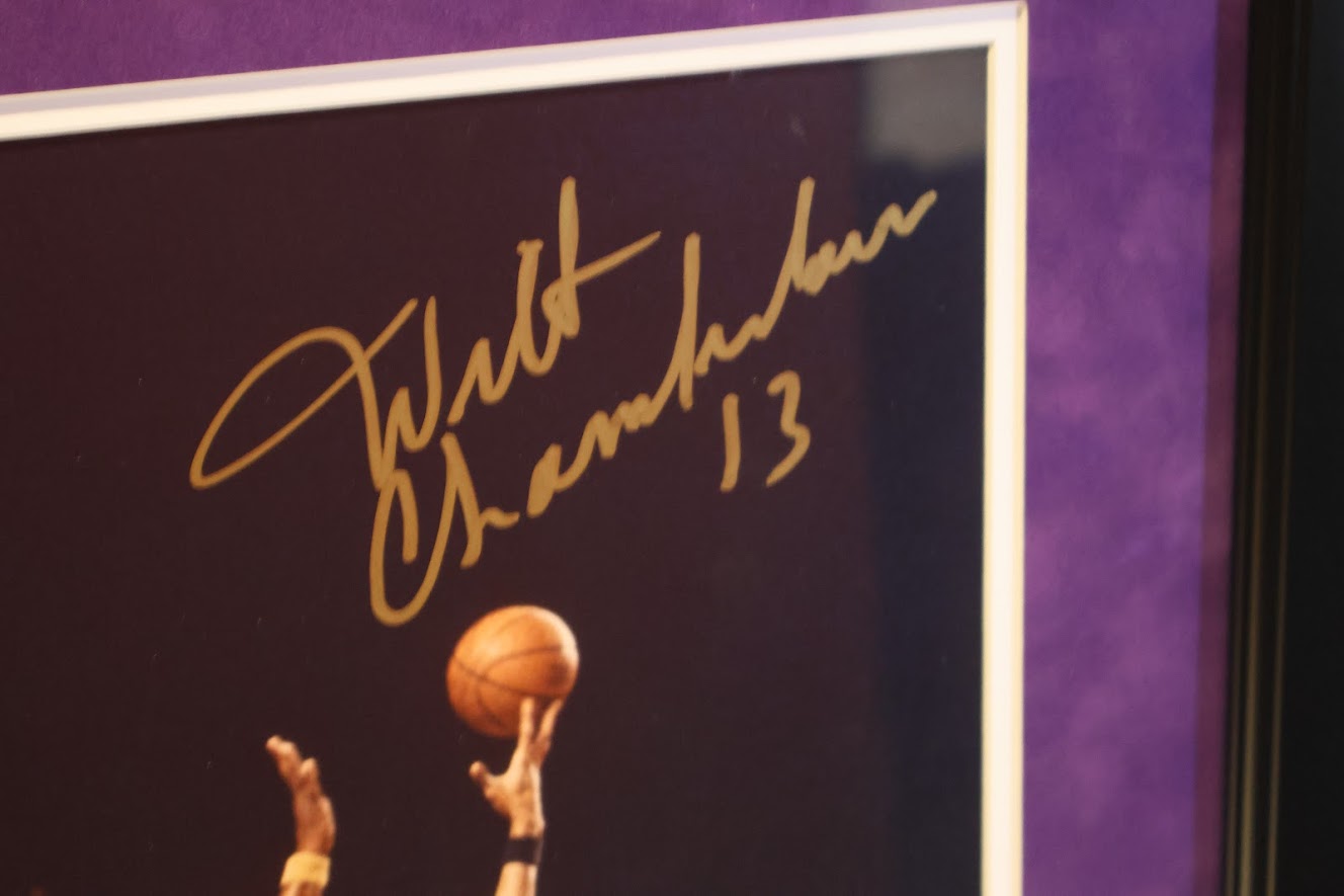Wilt Chamberlin & Kareem Abdul-Jabbar Autographed 27x23 Framed Action photo (Fanatics COA) (JSA LOA)