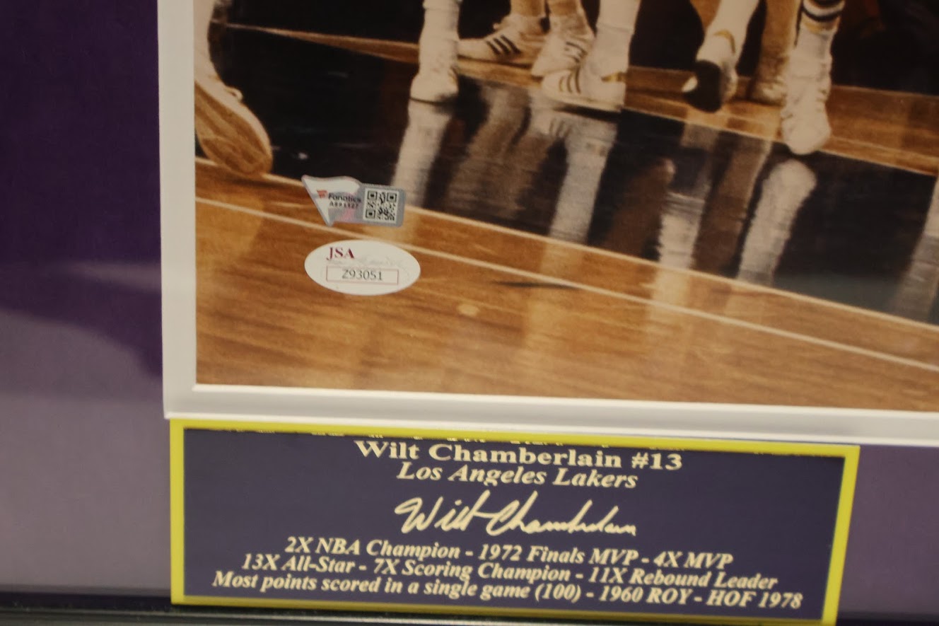 Wilt Chamberlin & Kareem Abdul-Jabbar Autographed 27x23 Framed Action photo (Fanatics COA) (JSA LOA)