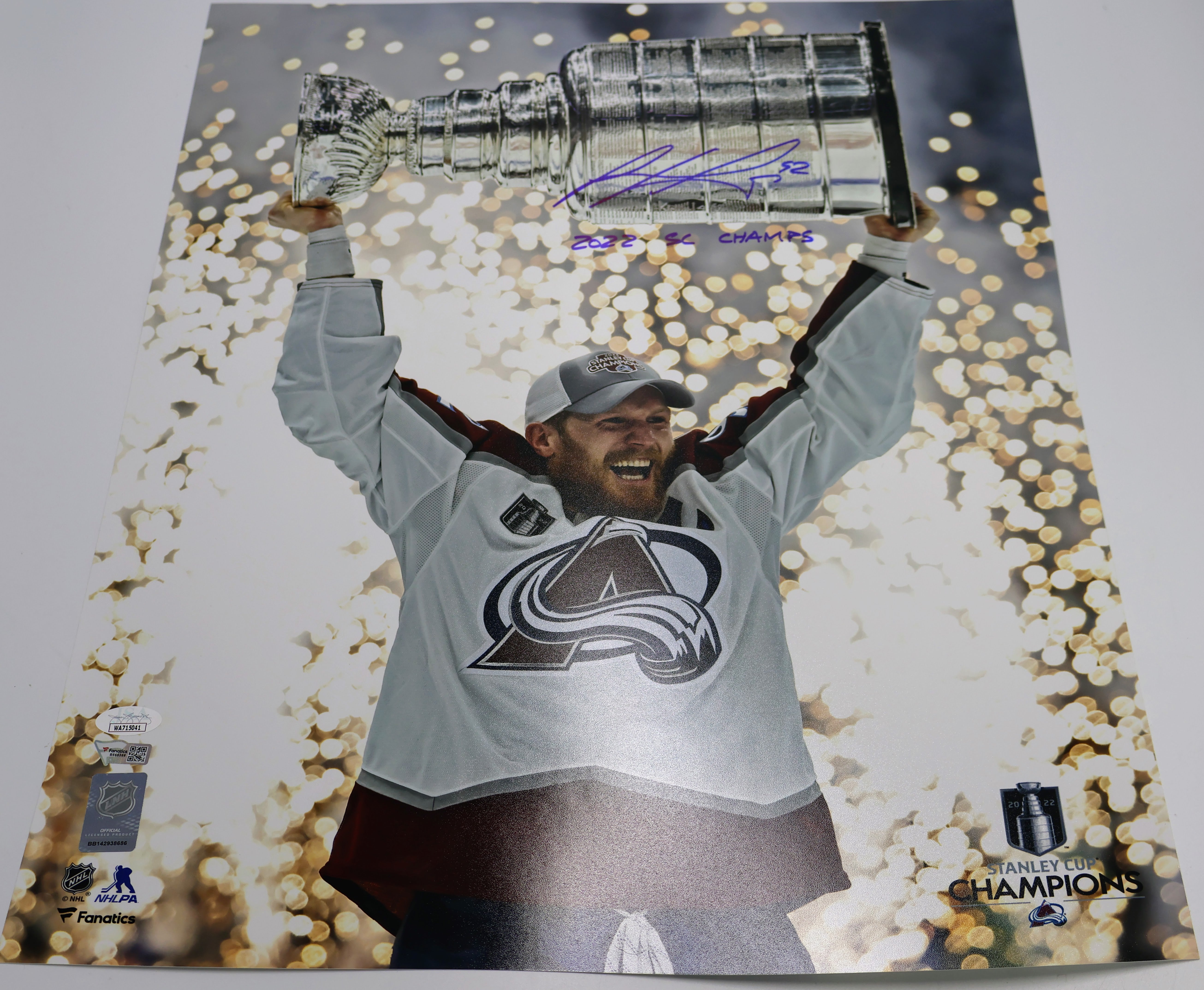 Gabe Landeskog Autographed 16x20 Photo With Cup Inscribed "2022 SC Champs" (Fanatics & JSA)