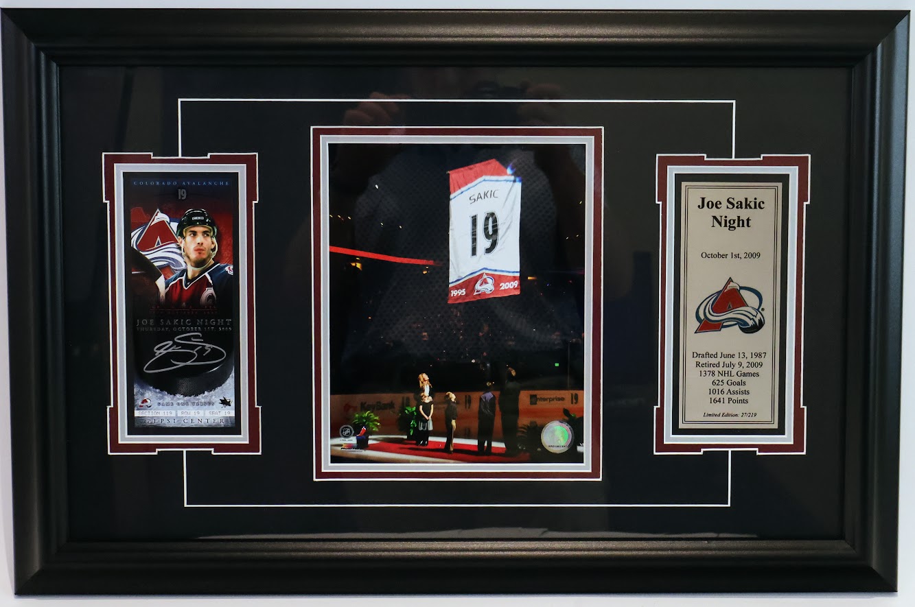Joe Sakic Night Autographed Ticket Display with Photo & Engraved Plaque - JSA Certified