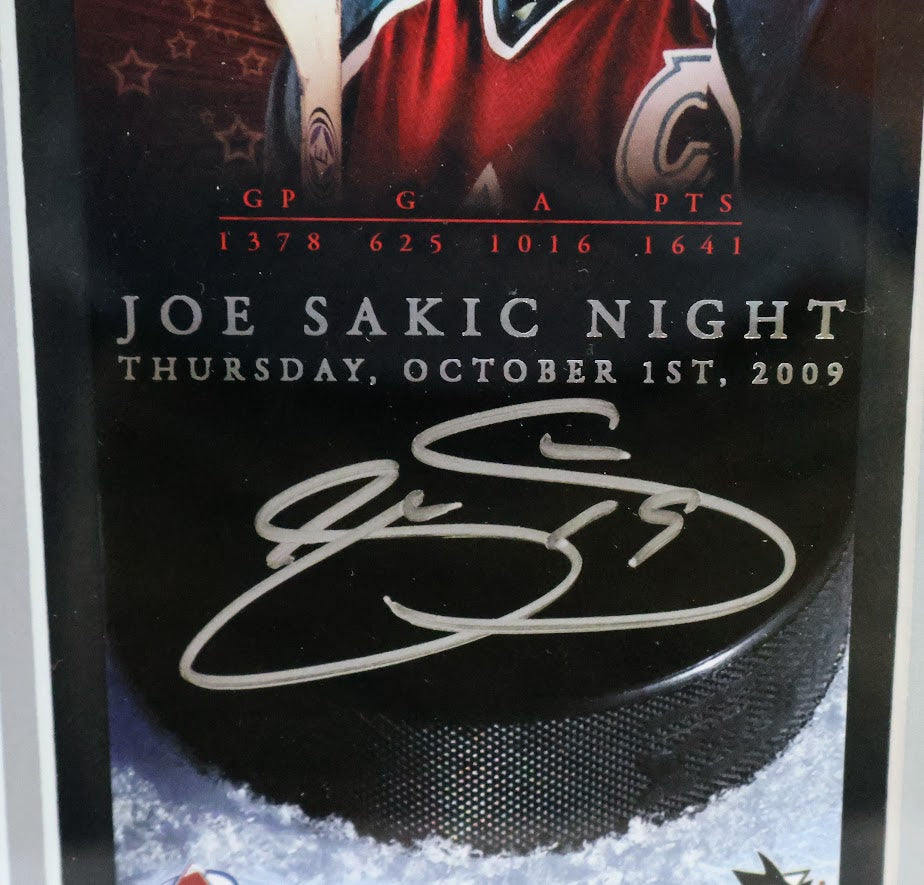 Joe Sakic Night Autographed Ticket Display with Photo & Engraved Plaque - JSA Certified