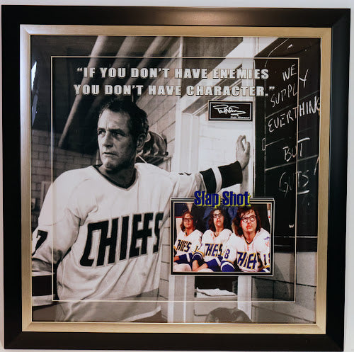 Slap Shot Laser Engraved Paul Newman Autograph photo "If You Don't Have Enemies You Don't Have Character."
