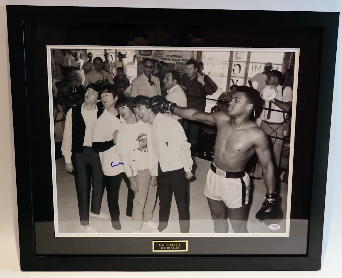 Cassius Clay Autographed Casius Clay & the Beatles 22x26 Framed Photo - PSA/DNA LOA & Sports Memorabilia COA