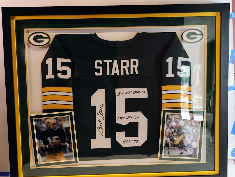 Bart Starr Autograph/Inscribed Deluxe Framed (36"Wx34"H) Packers Jersey- JSA COA
