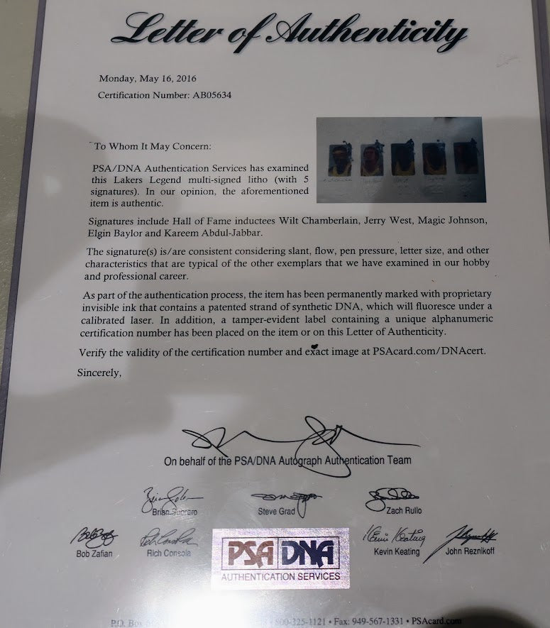 Lakers Legends Autographed Framed Litho (As Is) - PSA/DNA LOA