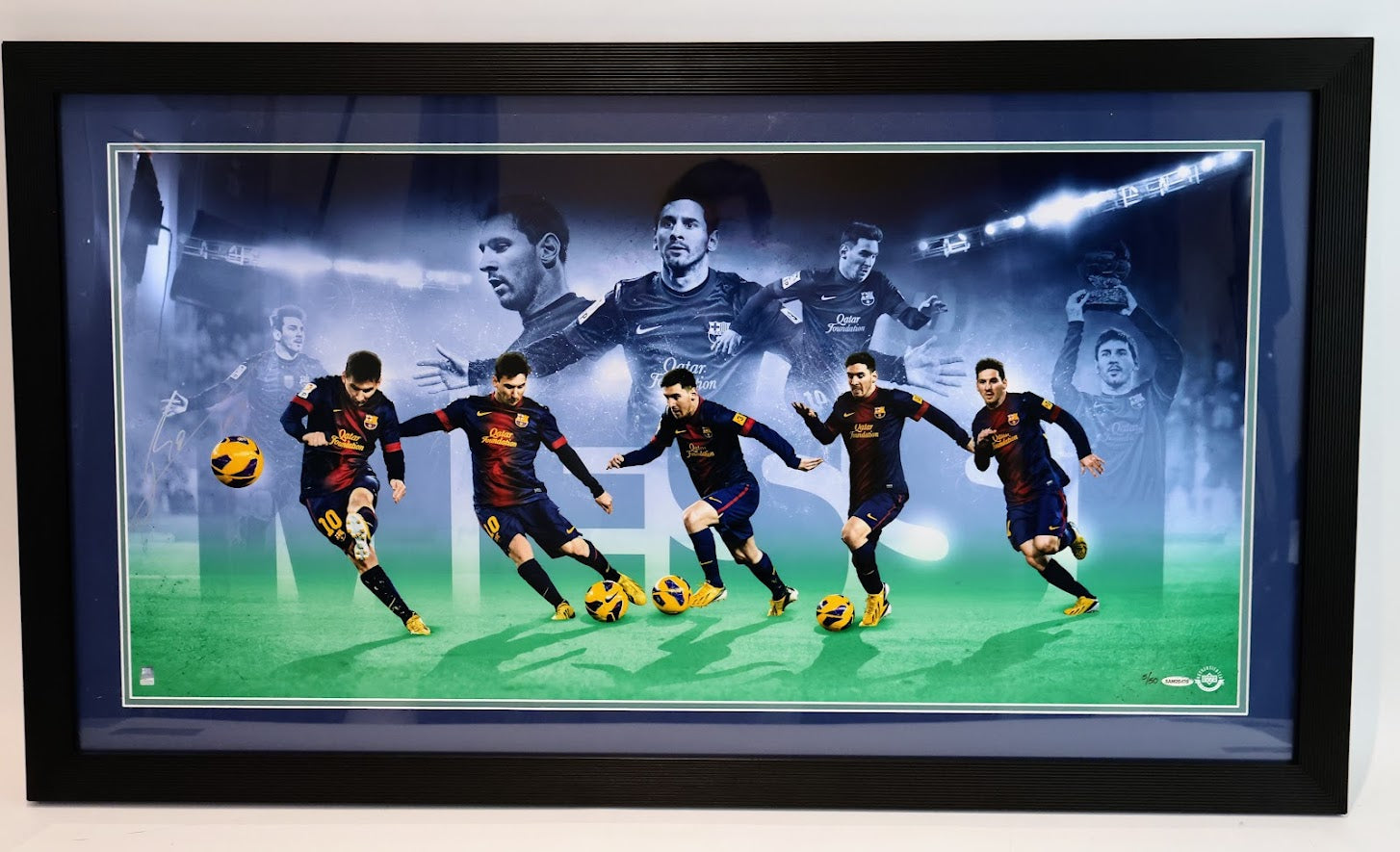Lionel Messi "Arrival" Autographed Framed 36x18 Photo Collage - Upper Deck COA