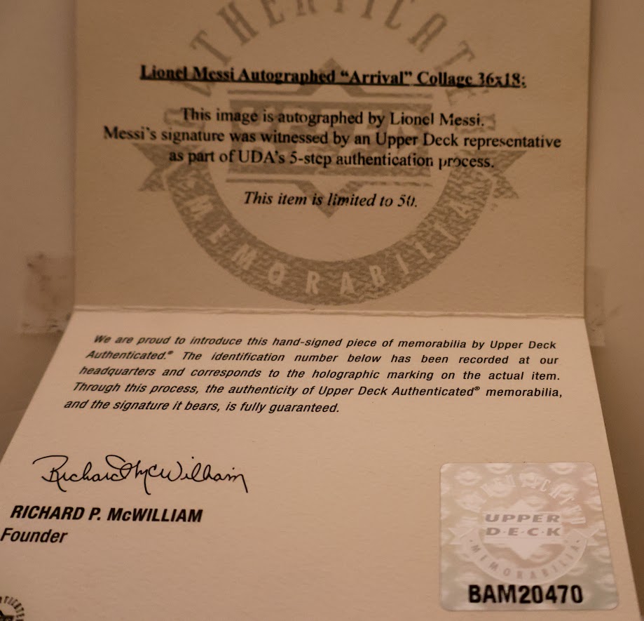 Lionel Messi "Arrival" Autographed Framed 36x18 Photo Collage - Upper Deck COA