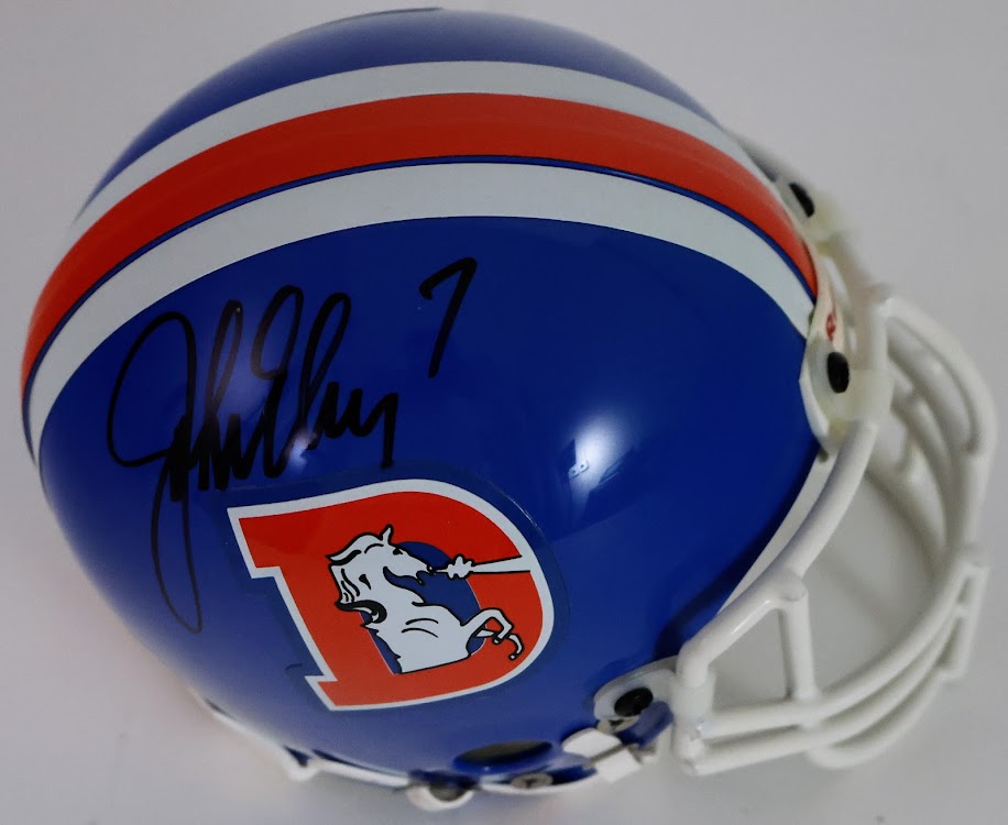 Retro Denver Broncos "D" Logo Autographed John Elway Mini Helmet