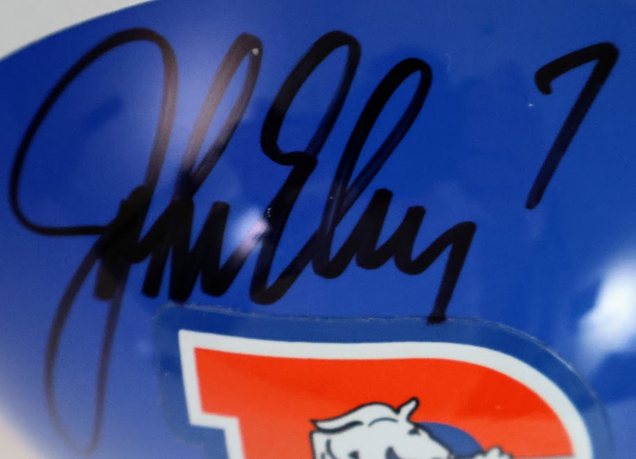 Retro Denver Broncos "D" Logo Autographed John Elway Mini Helmet