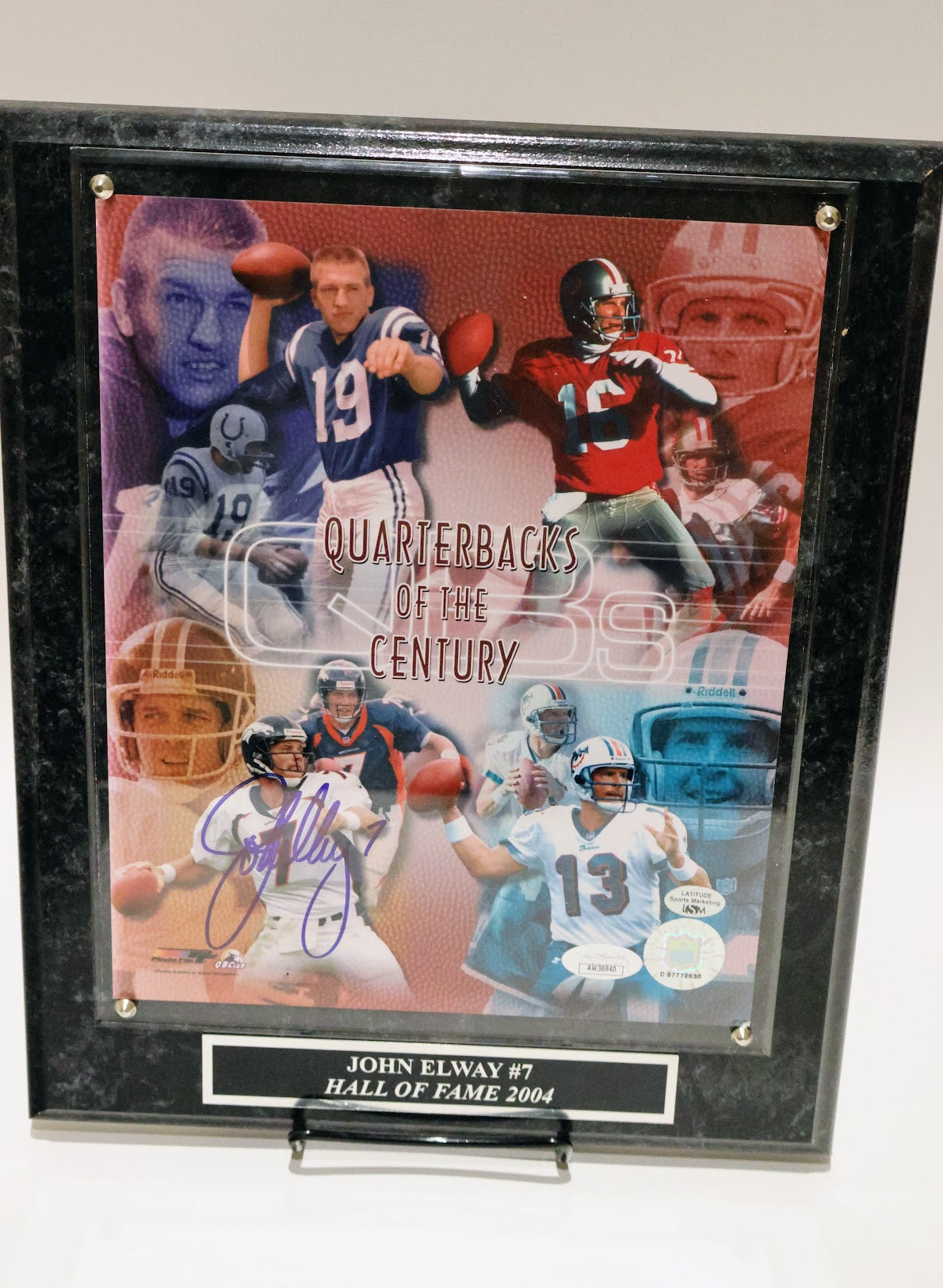 John Elway Autographed 8x10 QBs of the Century Photo w/ Plaque JSA COA