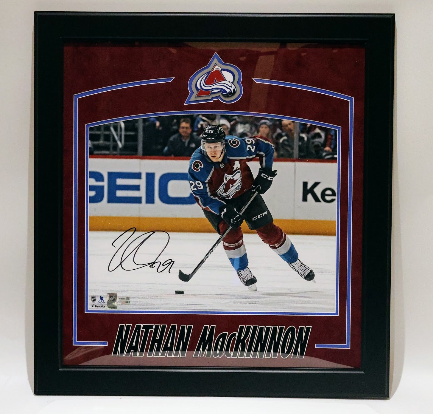 Nathan Mackinnon Autographed 16x20 Action Photo Red Suede Deluxe Framed