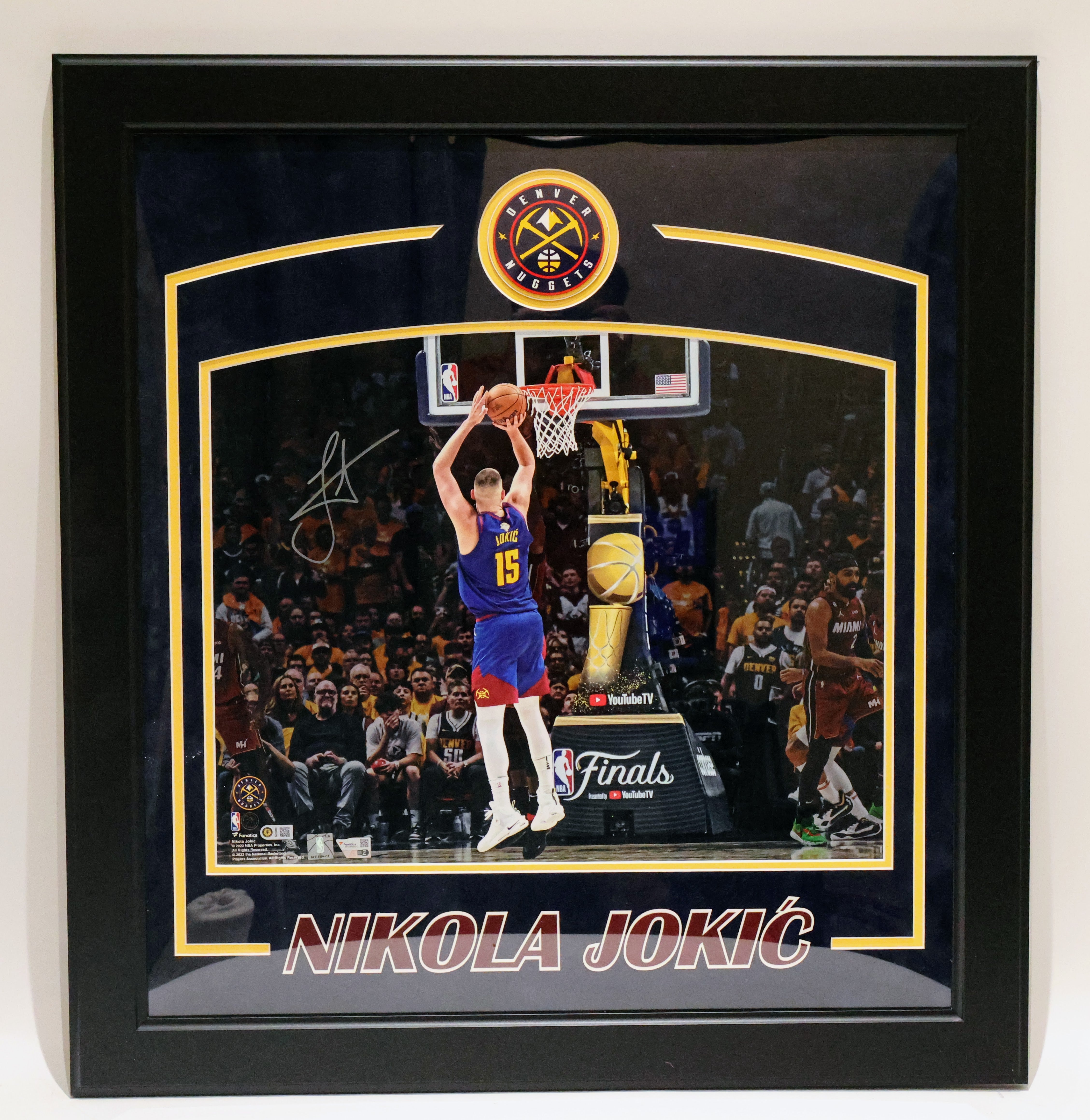 Nikola Jokić Autographed 16x20 Finals Shooting Photo - 2023 NBA Champion Deluxe Framed Fanatics COA