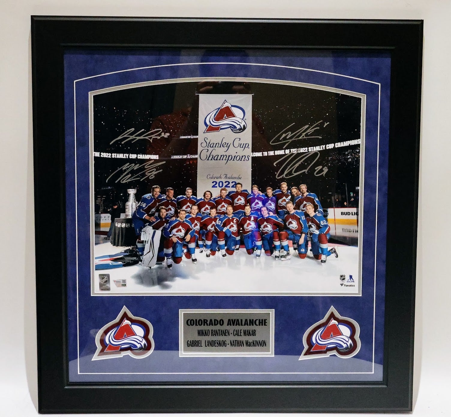 Rantanen, Makar, Landeskog & MacKinnon Signed Stanley Cup 16x20 Photo - Framed (28x28) Fanatics COA
