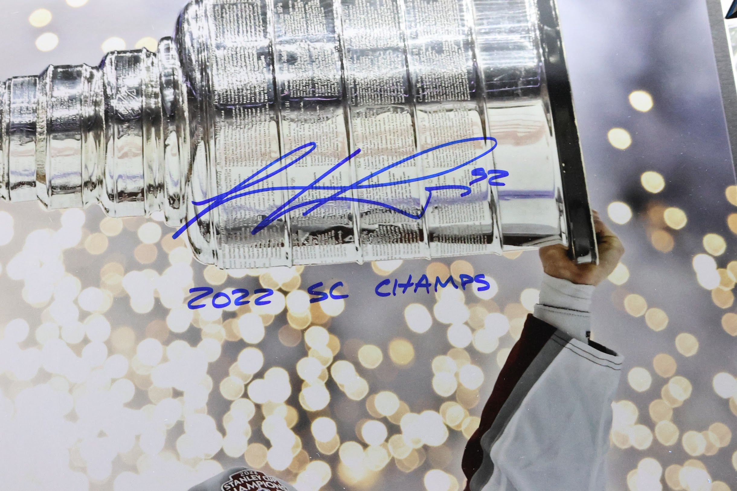 Gabe Landeskog Autographed 16x20 Lifting SC Photo w/ Inscription Lighted Shadowbox JSA COA